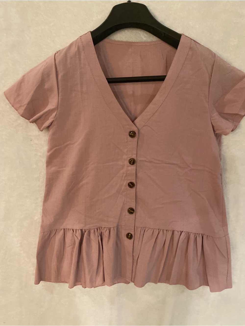 Unbranded Pink V-Neck Button Front Peplum Top US S